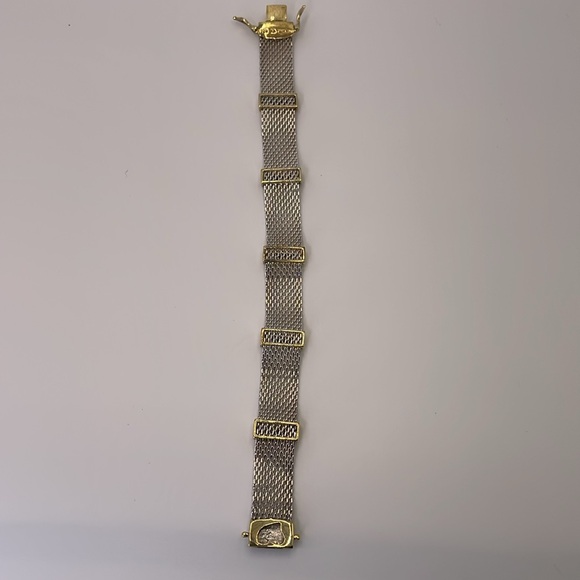 Bracelet Sterling Silver & Gold Mesh Blue Topaz Accents 925 Italy Bracelet - Picture 8 of 13